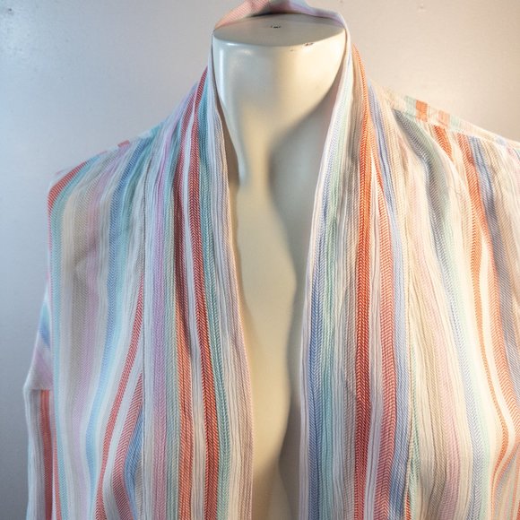 PJ Salvage Womens Size Medium New Robe White Pink Stripe 100% Rayon Open Front - Picture 5 of 9